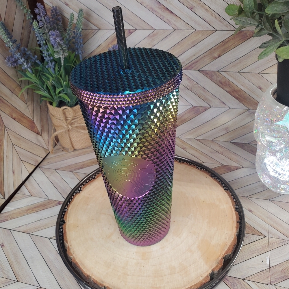 Starbucks Venti Studded Tumbler Black PVD Metallic Oil Slick Rainbow Bling NWT - Picture 4 of 5